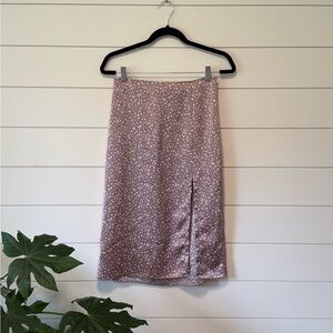 Abercrombie & Fitch Mauve Lavendar Silk Skirt Slit White Dots Size Small Petite